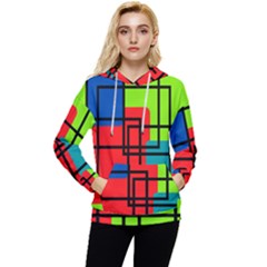 Colorful Rectangle Boxes Women s Lightweight Drawstring Hoodie