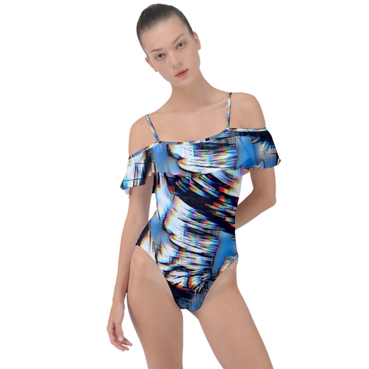 Rainbow Vortex Frill Detail One Piece Swimsuit