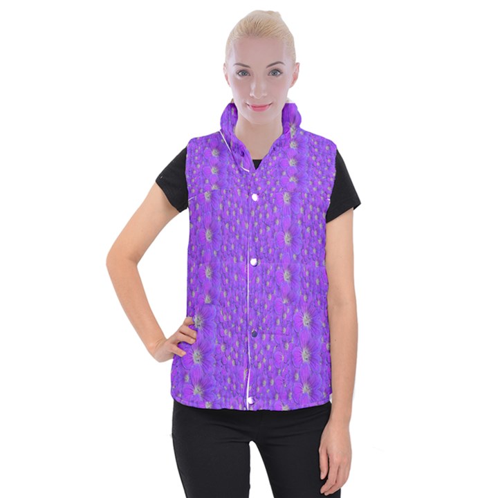 Paradise Flowers In A Peaceful Environment Of Floral Freedom Women s Button Up Vest