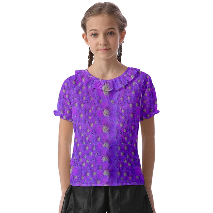 Paradise Flowers In A Peaceful Environment Of Floral Freedom Kids  Frill Chiffon Blouse