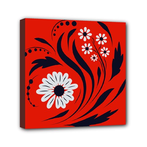 Folk Floral Art Print  Flowers Abstract Art  Poster  Mini Canvas 6  X 6  (stretched) by Eskimos