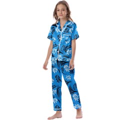 Folk Flowers Art Pattern Floral  Surface Design  Seamless Pattern Kids  Satin Short Sleeve Pajamas Set