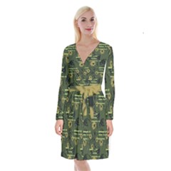 Folk Flowers Art Pattern Floral  Surface Design  Seamless Pattern Long Sleeve Velvet Front Wrap Dress by Eskimos