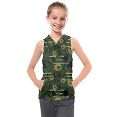 Folk Flowers Art Pattern Floral  Surface Design  Seamless Pattern Kids  Sleeveless Hoodie by Eskimos