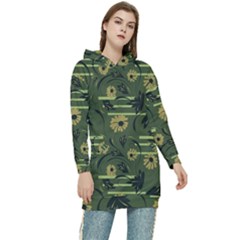 Folk Flowers Art Pattern Floral  Surface Design  Seamless Pattern Women s Long Oversized Pullover Hoodie