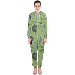 Folk Flowers Art Pattern Hooded Jumpsuit (ladies)  by Eskimos