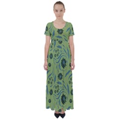 Folk Flowers Art Pattern High Waist Short Sleeve Maxi Dress by Eskimos