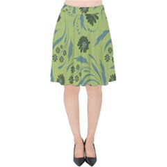 Folk Flowers Art Pattern Velvet High Waist Skirt by Eskimos