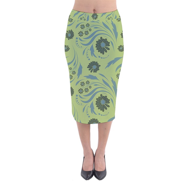 Folk flowers art pattern Velvet Midi Pencil Skirt