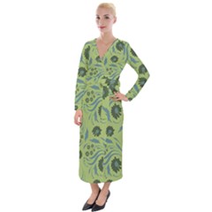 Folk Flowers Art Pattern Velvet Maxi Wrap Dress by Eskimos