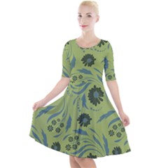 Folk Flowers Art Pattern Quarter Sleeve A-line Dress by Eskimos