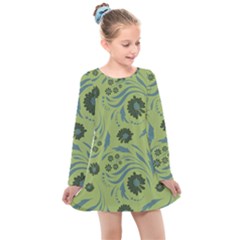 Folk Flowers Art Pattern Kids  Long Sleeve Dress