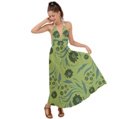 Folk Flowers Art Pattern Backless Maxi Beach Dress by Eskimos