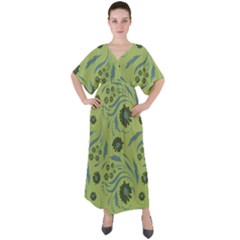 Folk Flowers Art Pattern V-neck Boho Style Maxi Dress by Eskimos