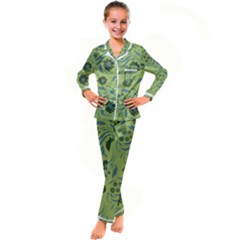 Folk Flowers Art Pattern Kid s Satin Long Sleeve Pajamas Set by Eskimos