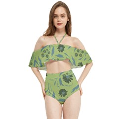 Folk Flowers Art Pattern Halter Flowy Bikini Set 