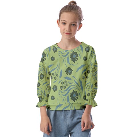 Folk Flowers Art Pattern Kids  Cuff Sleeve Top by Eskimos