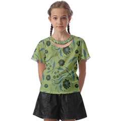 Folk Flowers Art Pattern Kids  Front Cut Tee by Eskimos