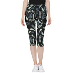 Folk Flowers Art Pattern Inside Out Lightweight Velour Capri Leggings 