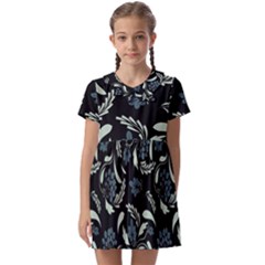 Folk Flowers Art Pattern Kids  Asymmetric Collar Dress