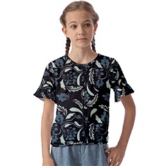 Folk Flowers Art Pattern Kids  Cuff Sleeve Scrunch Bottom Tee