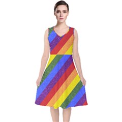 Lgbt Pride Motif Flag Pattern 1 V-neck Midi Sleeveless Dress  by dflcprintsclothing