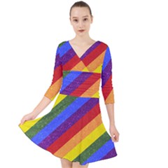 Lgbt Pride Motif Flag Pattern 1 Quarter Sleeve Front Wrap Dress by dflcprintsclothing