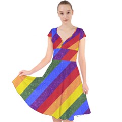 Lgbt Pride Motif Flag Pattern 1 Cap Sleeve Front Wrap Midi Dress