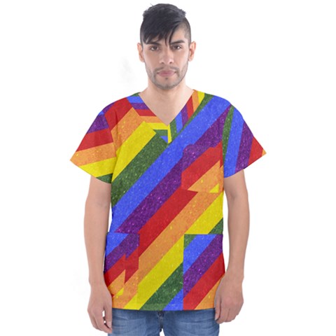 Lgbt Pride Motif Flag Pattern 1 Men s V-neck Scrub Top by dflcprintsclothing