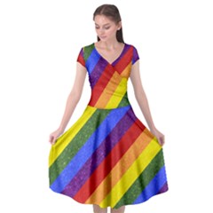 Lgbt Pride Motif Flag Pattern 1 Cap Sleeve Wrap Front Dress by dflcprintsclothing