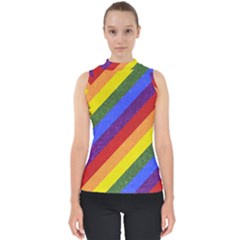 Lgbt Pride Motif Flag Pattern 1 Mock Neck Shell Top