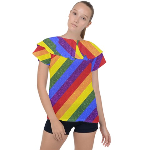 Lgbt Pride Motif Flag Pattern 1 Ruffle Collar Chiffon Blouse by dflcprintsclothing