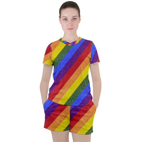 Lgbt Pride Motif Flag Pattern 1 Women s Tee And Shorts Set by dflcprintsclothing