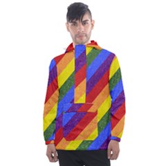 Lgbt Pride Motif Flag Pattern 1 Men s Front Pocket Pullover Windbreaker by dflcprintsclothing