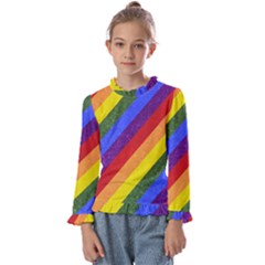 Lgbt Pride Motif Flag Pattern 1 Kids  Frill Detail Tee