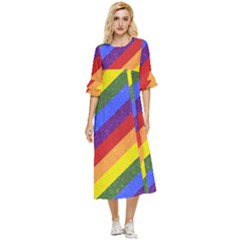 Lgbt Pride Motif Flag Pattern 1 Double Cuff Midi Dress