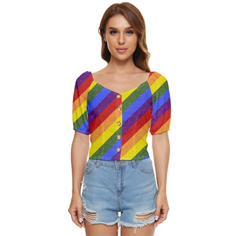 Lgbt Pride Motif Flag Pattern 1 Button Up Blouse by dflcprintsclothing