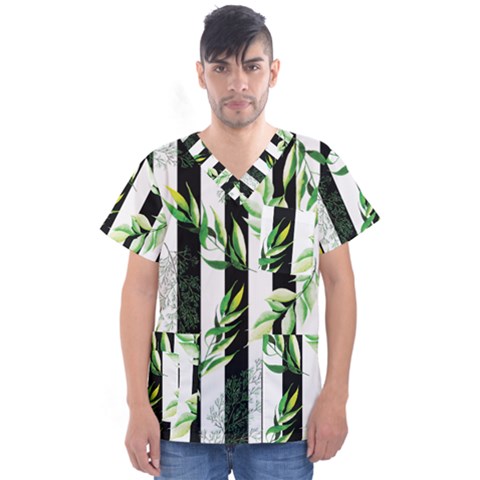 Minimal Stripes Pattern Men s V-neck Scrub Top by designsbymallika