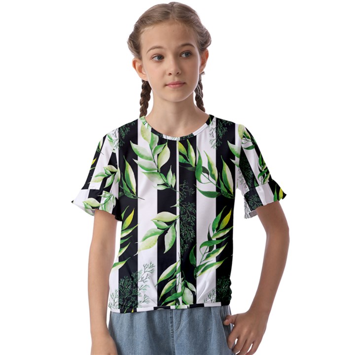 Minimal Stripes Pattern Kids  Cuff Sleeve Scrunch Bottom Tee