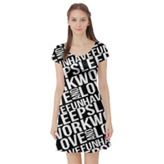 Sleep Work Love And Have Fun Typographic Pattern Short Sleeve Skater Dress by dflcprintsclothing