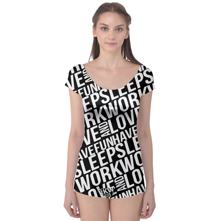 Sleep Work Love And Have Fun Typographic Pattern Boyleg Leotard 