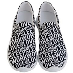 Sleep Work Love And Have Fun Typographic Pattern Men s Lightweight Slip Ons by dflcprintsclothing