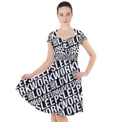 Sleep Work Love And Have Fun Typographic Pattern Cap Sleeve Midi Dress