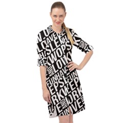 Sleep Work Love And Have Fun Typographic Pattern Long Sleeve Mini Shirt Dress by dflcprintsclothing