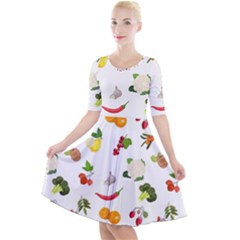 Fruits, Vegetables And Berries Quarter Sleeve A-line Dress by SychEva