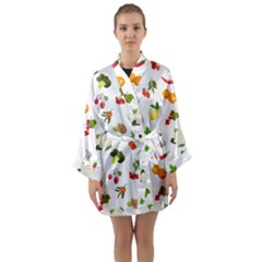 Fruits, Vegetables And Berries Long Sleeve Satin Kimono by SychEva