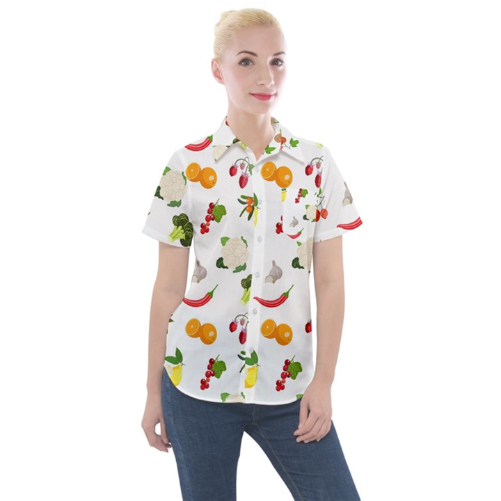 Fruits, Vegetables And Berries Women s Short Sleeve Pocket Shirt