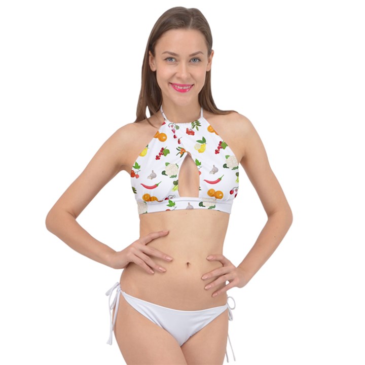 Fruits, Vegetables And Berries Cross Front Halter Bikini Top