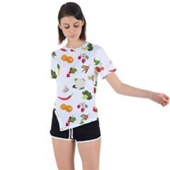 Fruits, Vegetables And Berries Asymmetrical Short Sleeve Sports Tee by SychEva