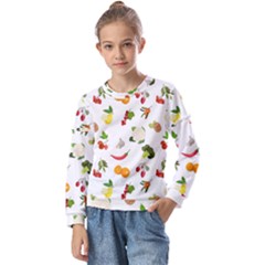 Fruits, Vegetables And Berries Kids  Long Sleeve Tee With Frill 